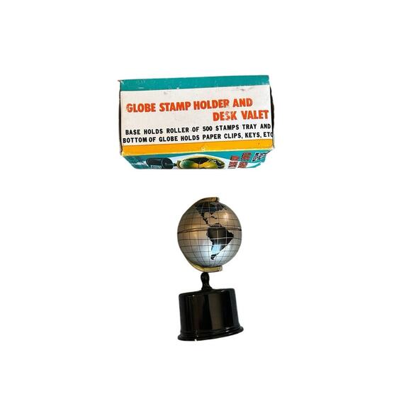 Globe Stamp Holder & Desk Valet Vintage Tin Organizer Made Japan Chadwick-Miller - Picture 1 of 8